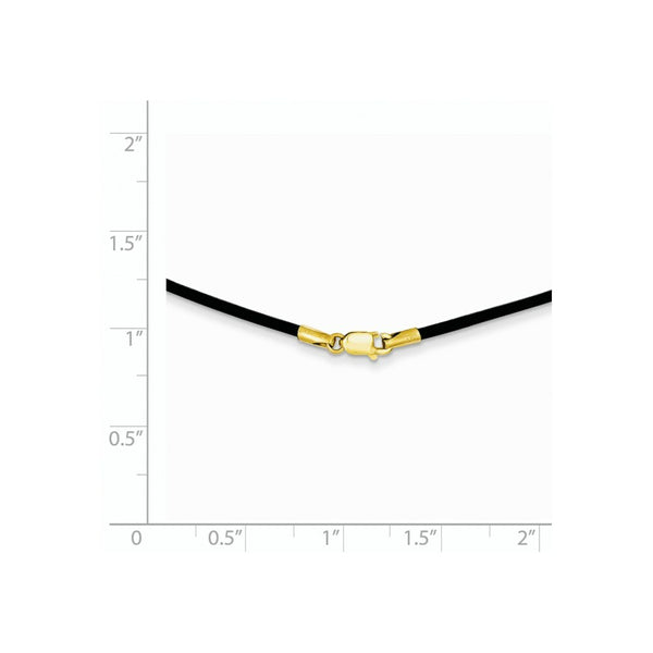 14K Yellow Gold Clasp and End tabs 1.5mm 20 inches Black Leather Cord Necklace