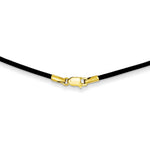 Load image into Gallery viewer, 14K Yellow Gold Clasp and End tabs 1.6mm 16 inches Black Leather Cord Necklace
