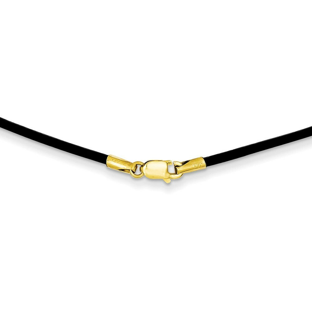 14K Yellow Gold Clasp and End tabs 1.5mm 20 inches Black Leather Cord Necklace
