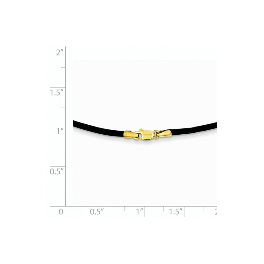 14K Yellow Gold Clasp and End tabs 2mm 20 inches Black Leather Cord Necklace