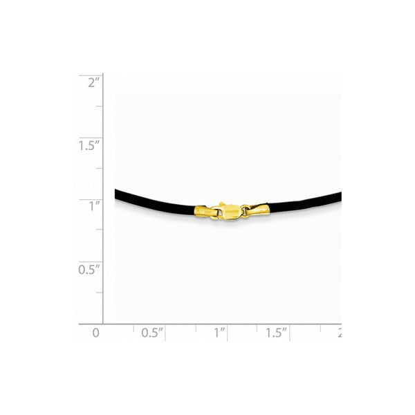 14K Yellow Gold Clasp and End tabs 2mm 20 inches Black Leather Cord Necklace