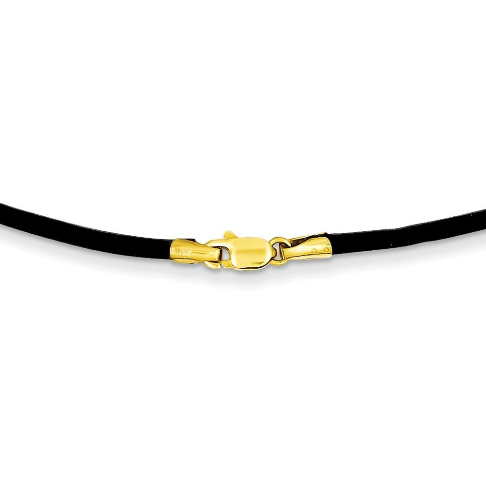 14K Yellow Gold Clasp and End tabs 2mm 16 inches Black Leather Cord Necklace