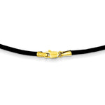 Load image into Gallery viewer, 14K Yellow Gold Clasp and End tabs 2mm 16 inches Black Leather Cord Necklace
