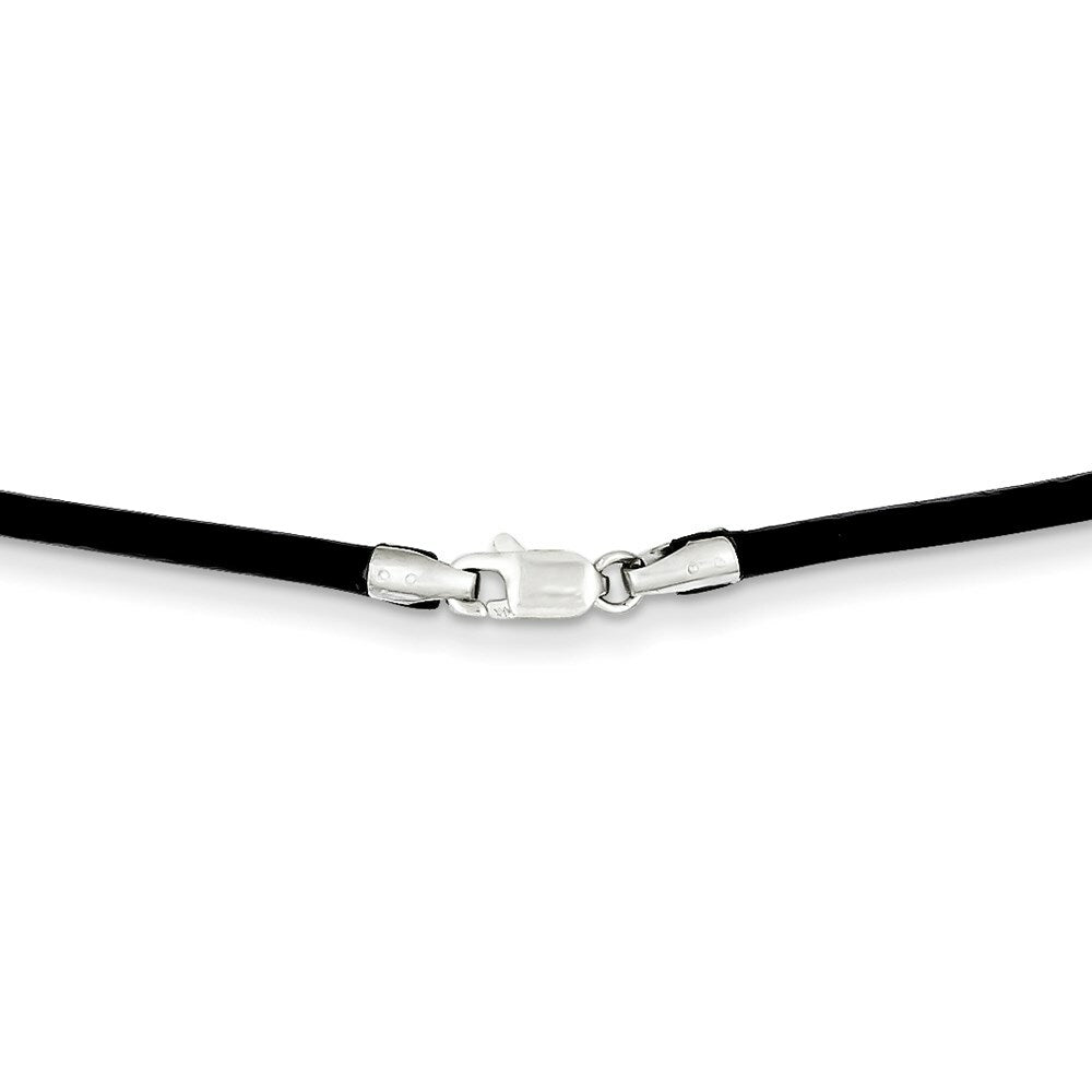 14k White Gold 2mm Black Leather Cord Necklace  length: 16 inches