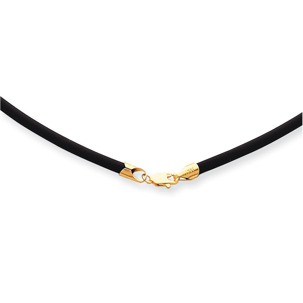 14K Yellow Gold 3mm 20in with Yellow Clasp Black Rubber Cord Necklace  length: 20 inches
