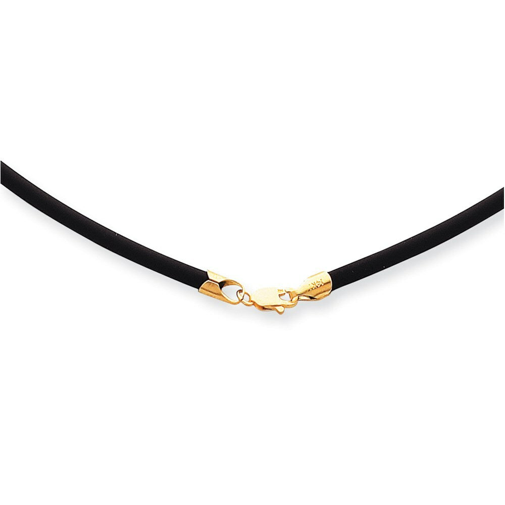 14K Yellow Gold 4mm 20in with Yellow Clasp Black Rubber Cord Necklace  length: 20 inches