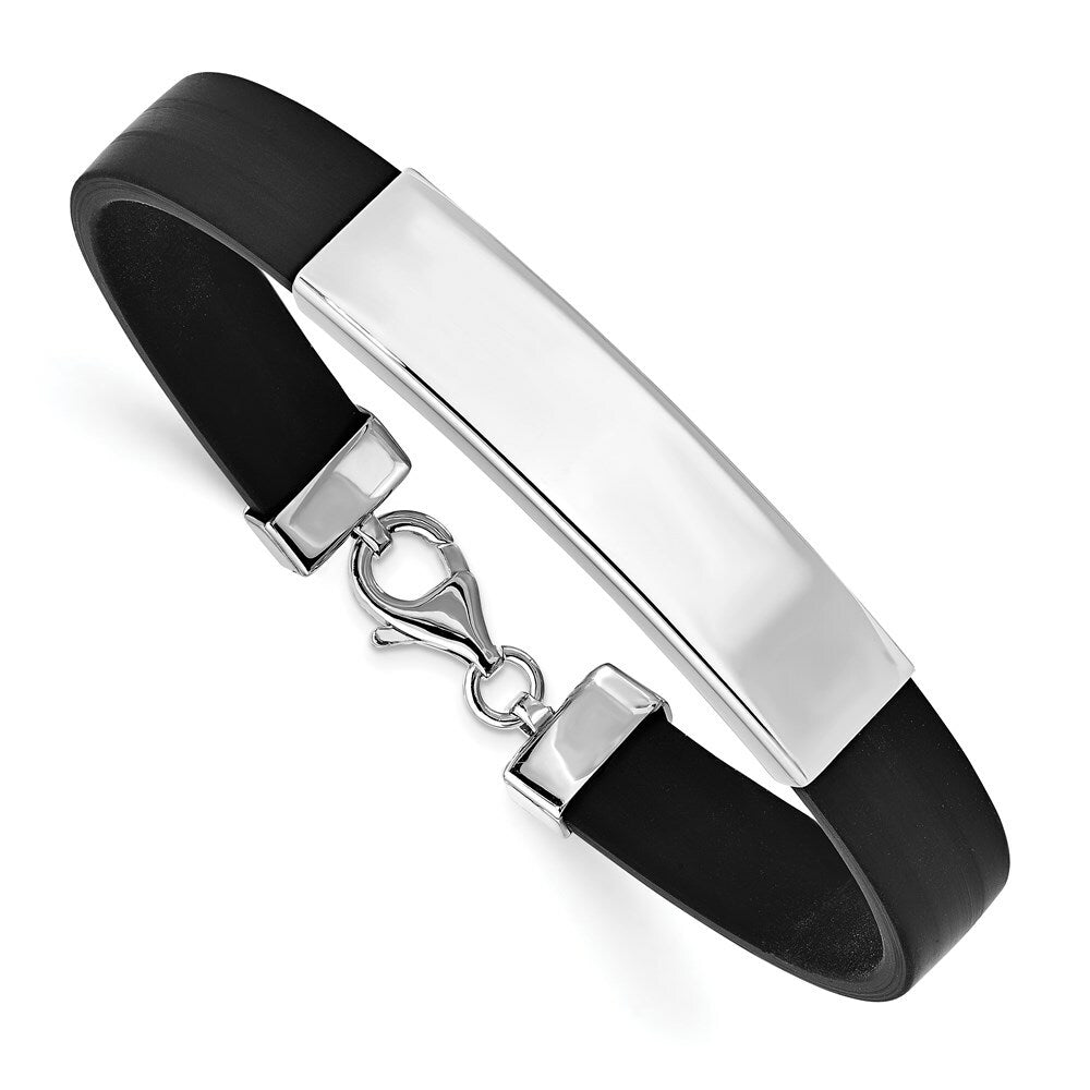 Sterling Silver ID Black Rubber Bracelet 8'' length