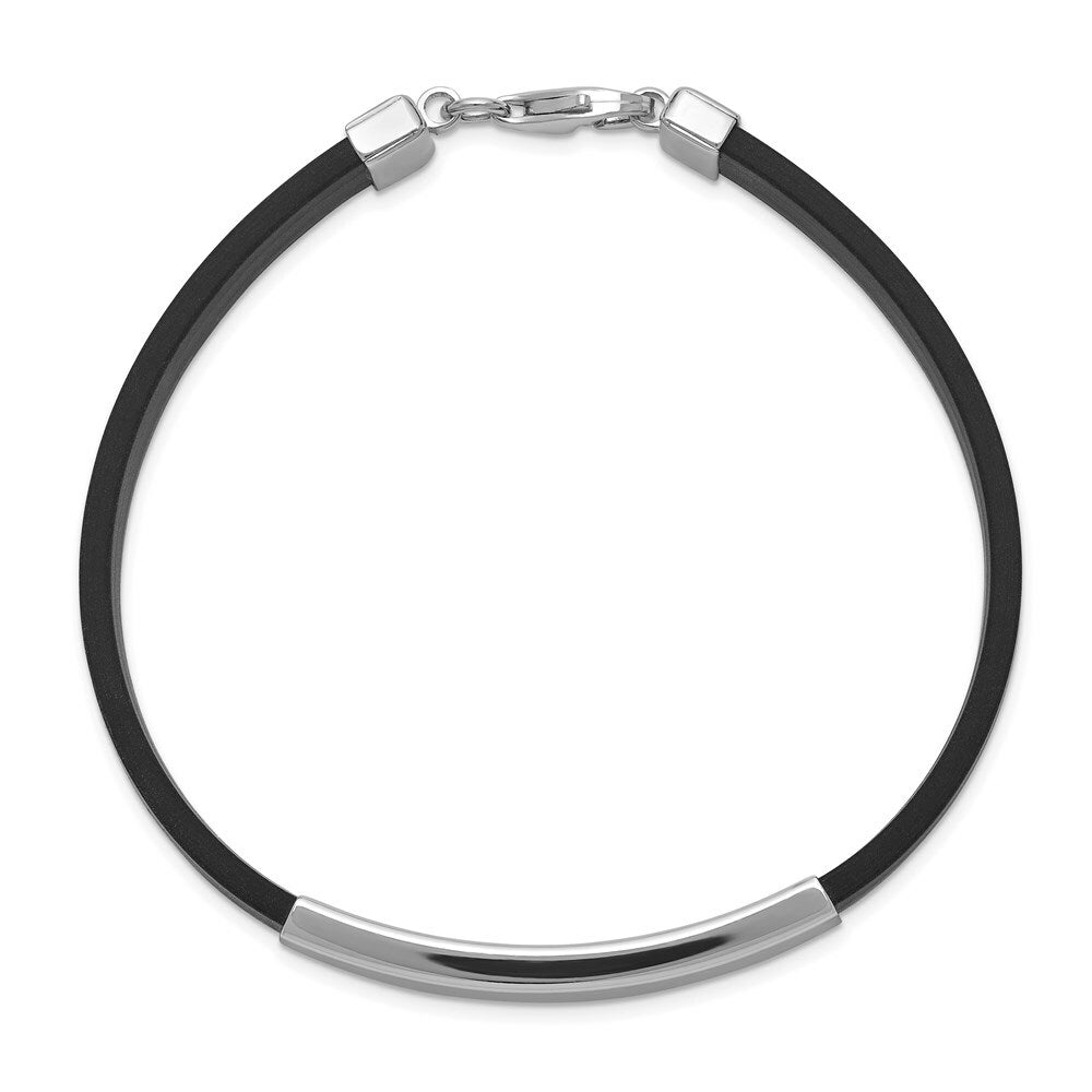 Sterling Silver ID Black Rubber Bracelet 8'' length
