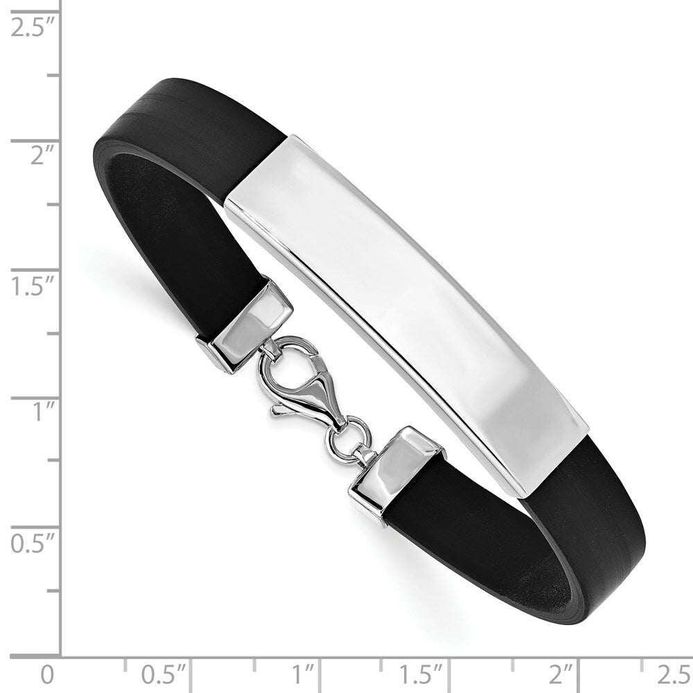 Sterling Silver ID Black Rubber Bracelet 8'' length