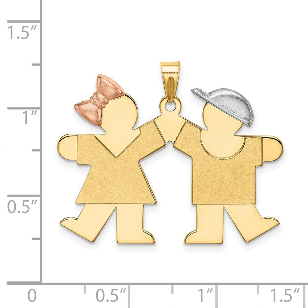 14K Tri-Color Gold Large Girl on Left & Boy on Right Engravable Charm