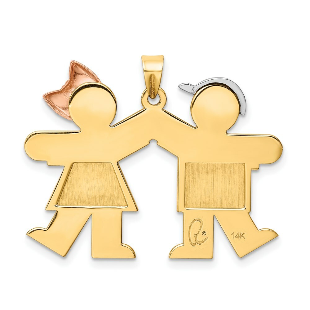 14K Tri-Color Gold Large Boy on Left & Girl on Right Engravable Charm