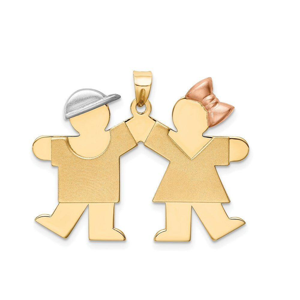 14K Tri-Color Gold Large Boy on Left & Girl on Right Engravable Charm