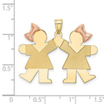 Load image into Gallery viewer, 14K Two-tone Gold Double Girl Kids Pink Bow Charm Pendant
