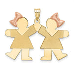 Load image into Gallery viewer, 14K Two-tone Gold Double Girl Kids Pink Bow Charm Pendant
