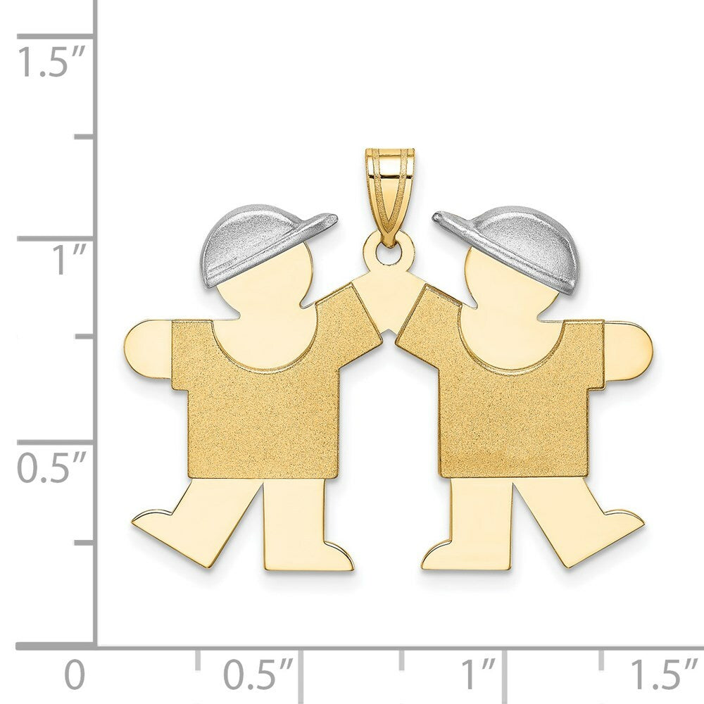 14K Two-tone Gold Large Double Boys Engravable Charm Pendant