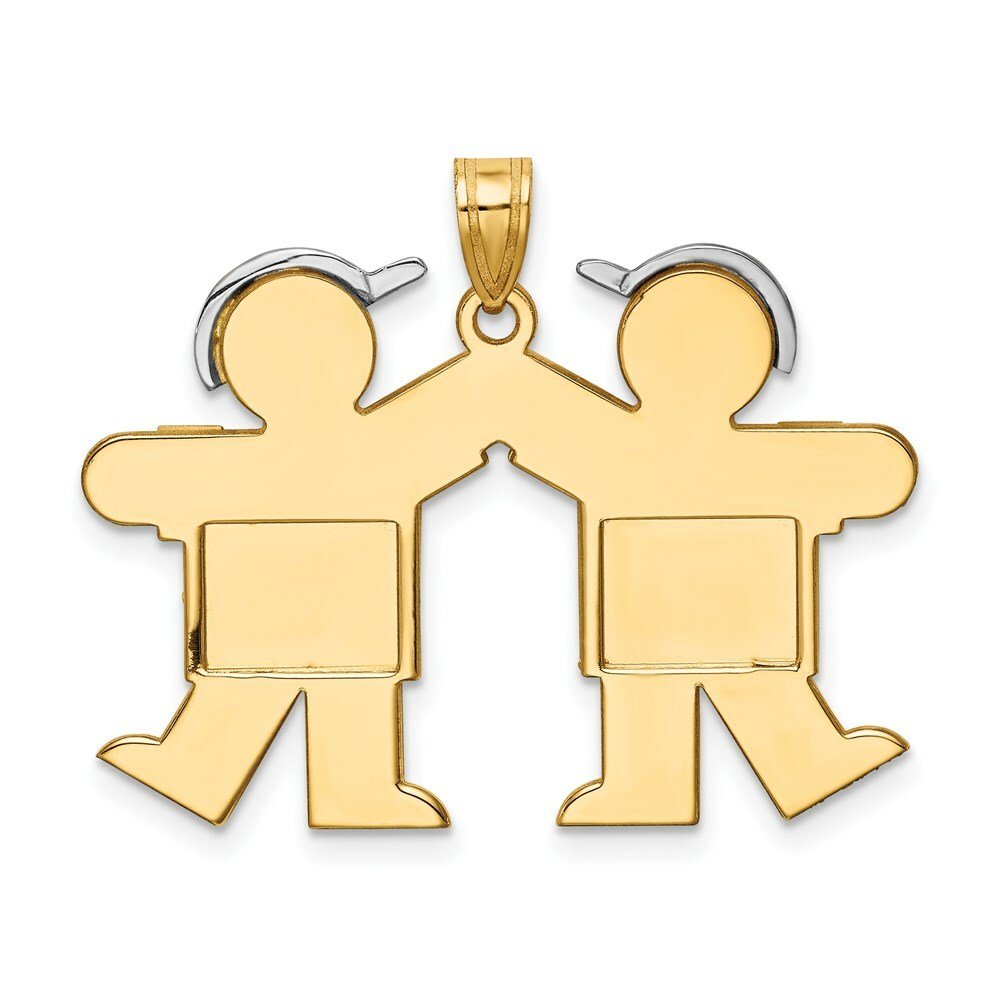 14K Two-tone Gold Large Double Boys Engravable Charm Pendant