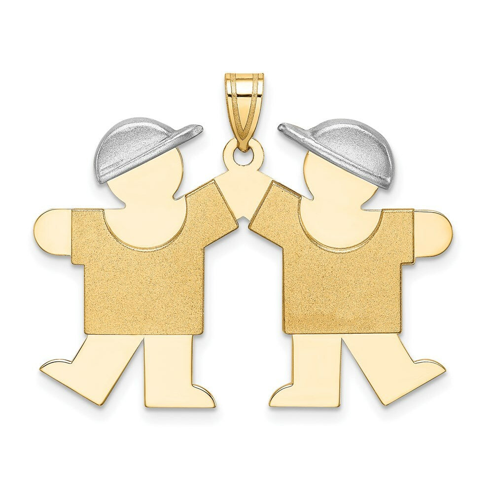 14K Two-tone Gold Large Double Boys Engravable Charm Pendant