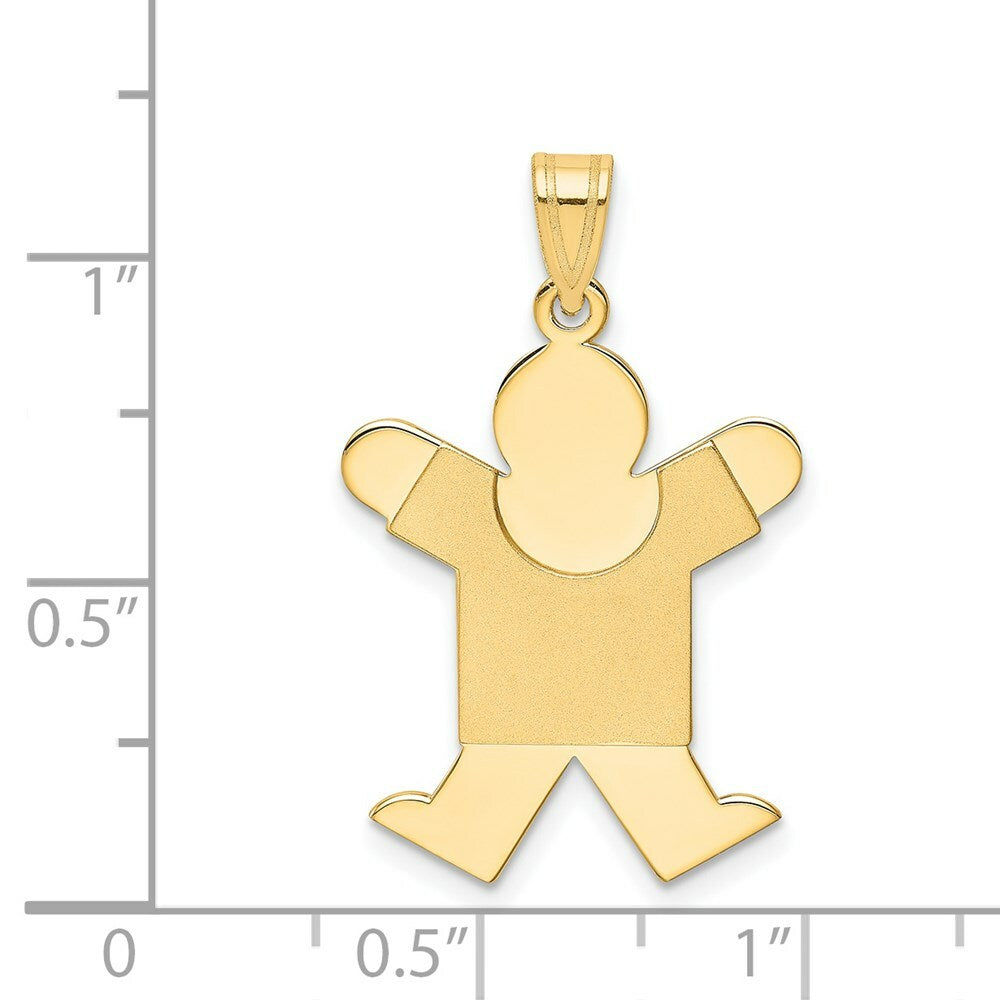 14K Yellow Gold Solid Satin Engravable Boy Jumping Charm Pendant