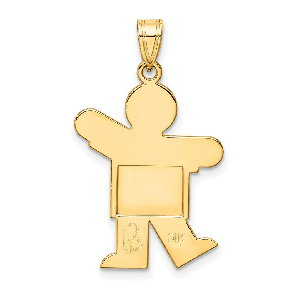 14K Yellow Gold Solid Satin Engravable Boy Charm Pendant