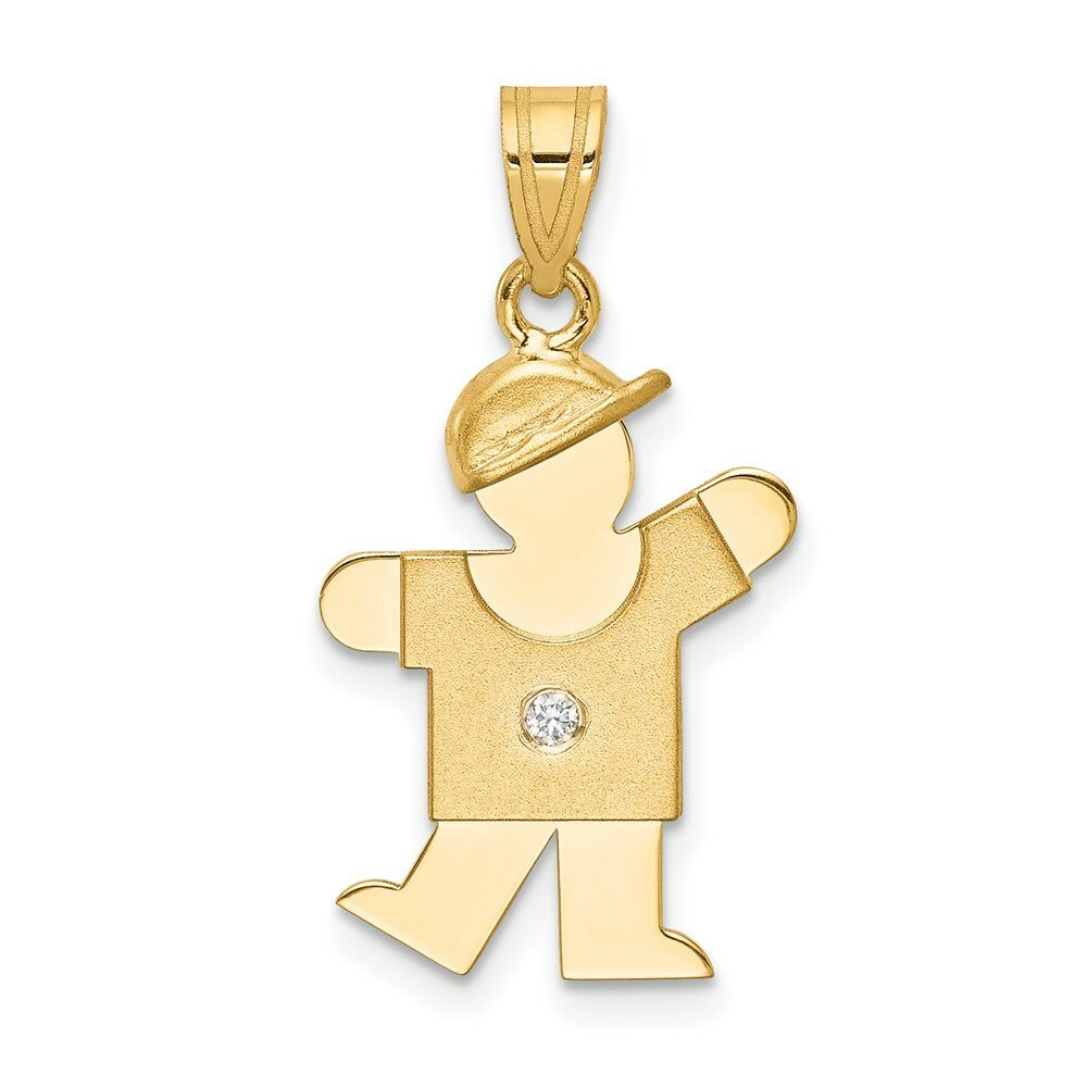 14K Yellow Gold 0.15-Carat Diamond Boy with Hat Kid Pendant