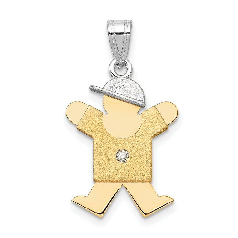 14K Yellow Gold 0.15-Carat Diamond Boy with Hat Kid Pendant