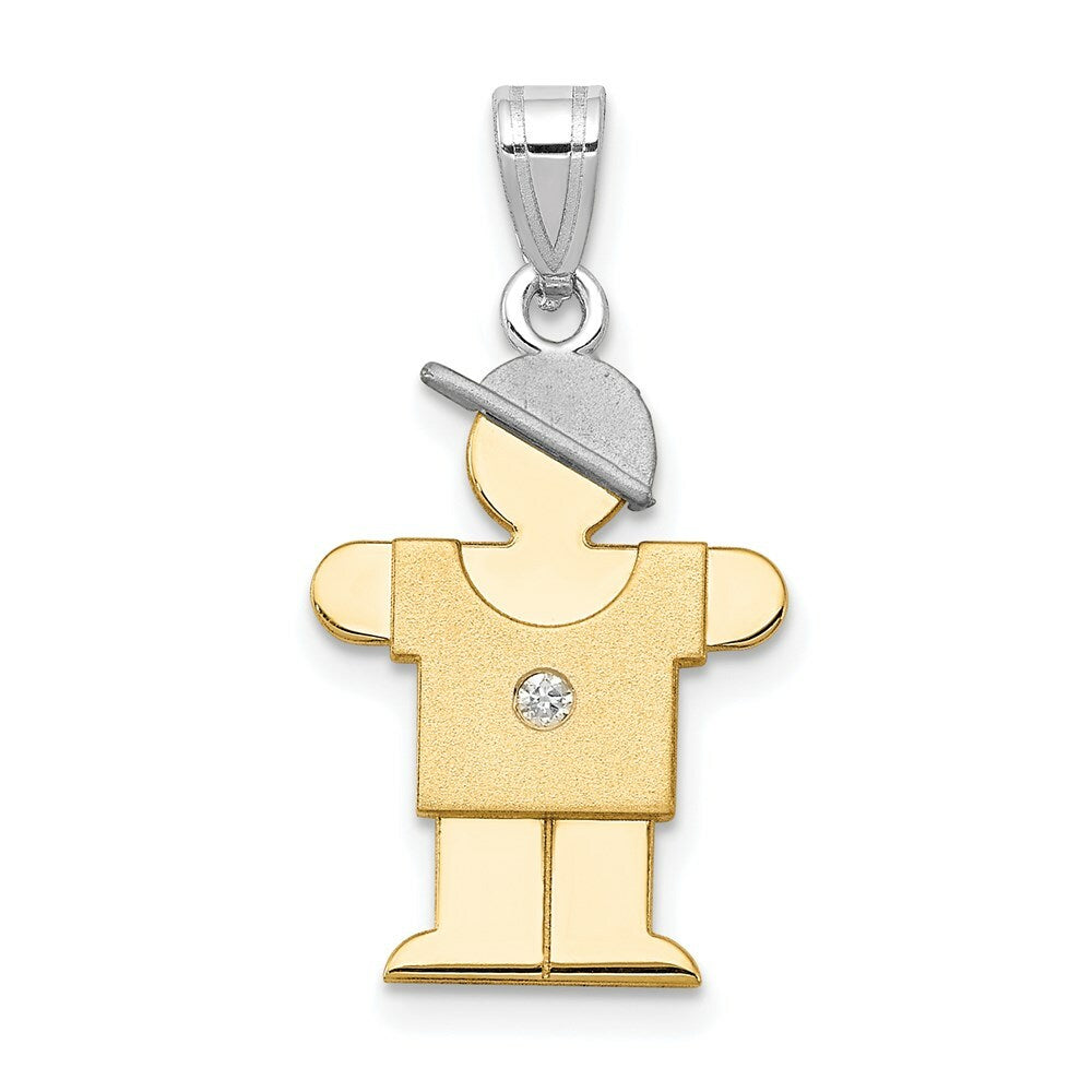 14K Yellow Gold 0.15-Carat Diamond Boy with Hat Kid Pendant