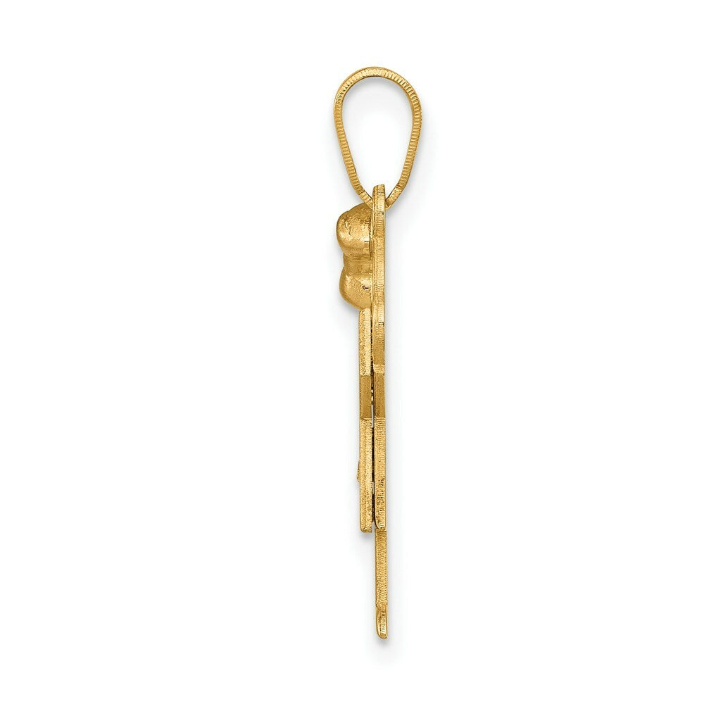 14K Two-tone Gold 0.015-Carat Diamond Girl Rose Gold Bow Kid Pendant