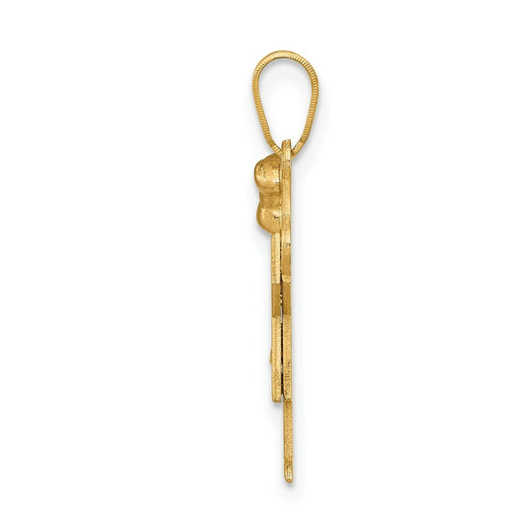 14K Two-tone Gold 0.015-Carat Diamond Girl Rose Gold Bow Kid Pendant