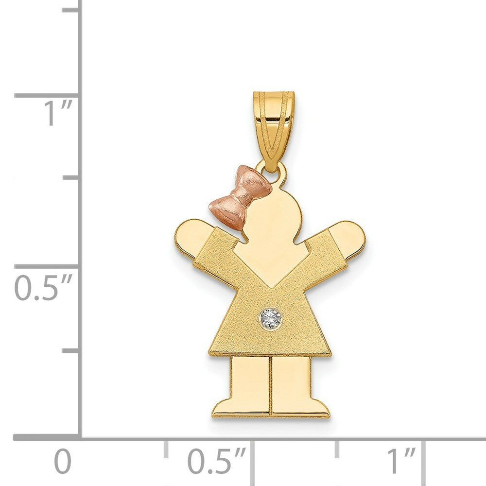 14K Two-tone Gold 0.015-Carat Diamond Girl Rose Gold Bow Kid Pendant