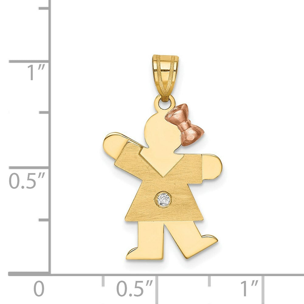14K Two-tone Gold 0.015-Carat Diamond Girl Rose Gold Bow Kid Pendant