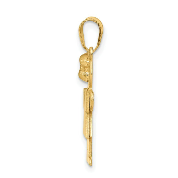 14K Yellow Gold Solid Engravable Girl w/ Bow on Left Charm 30mm length