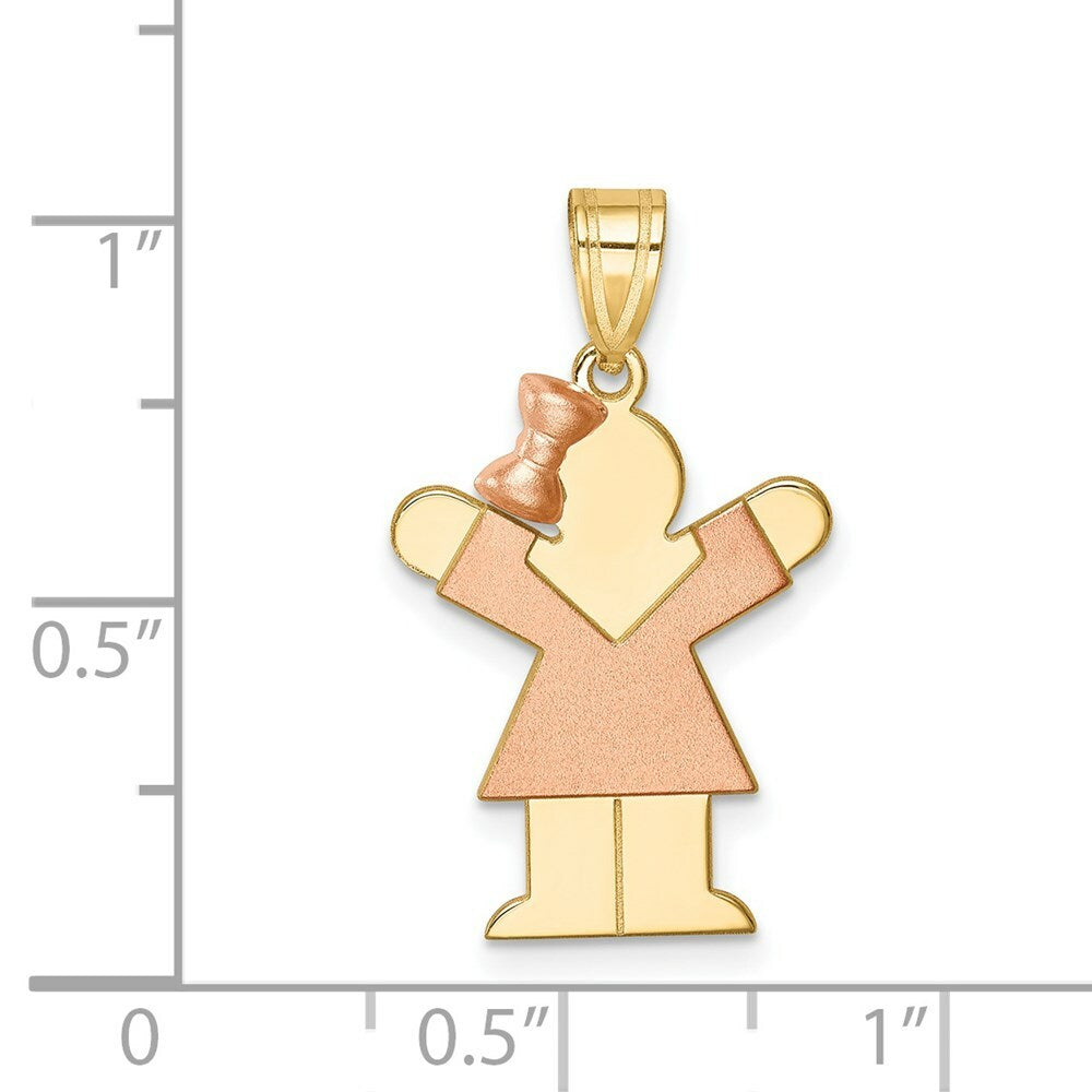14K Two-tone Gold Small Girl w/ Bow on Left Engravable Charm