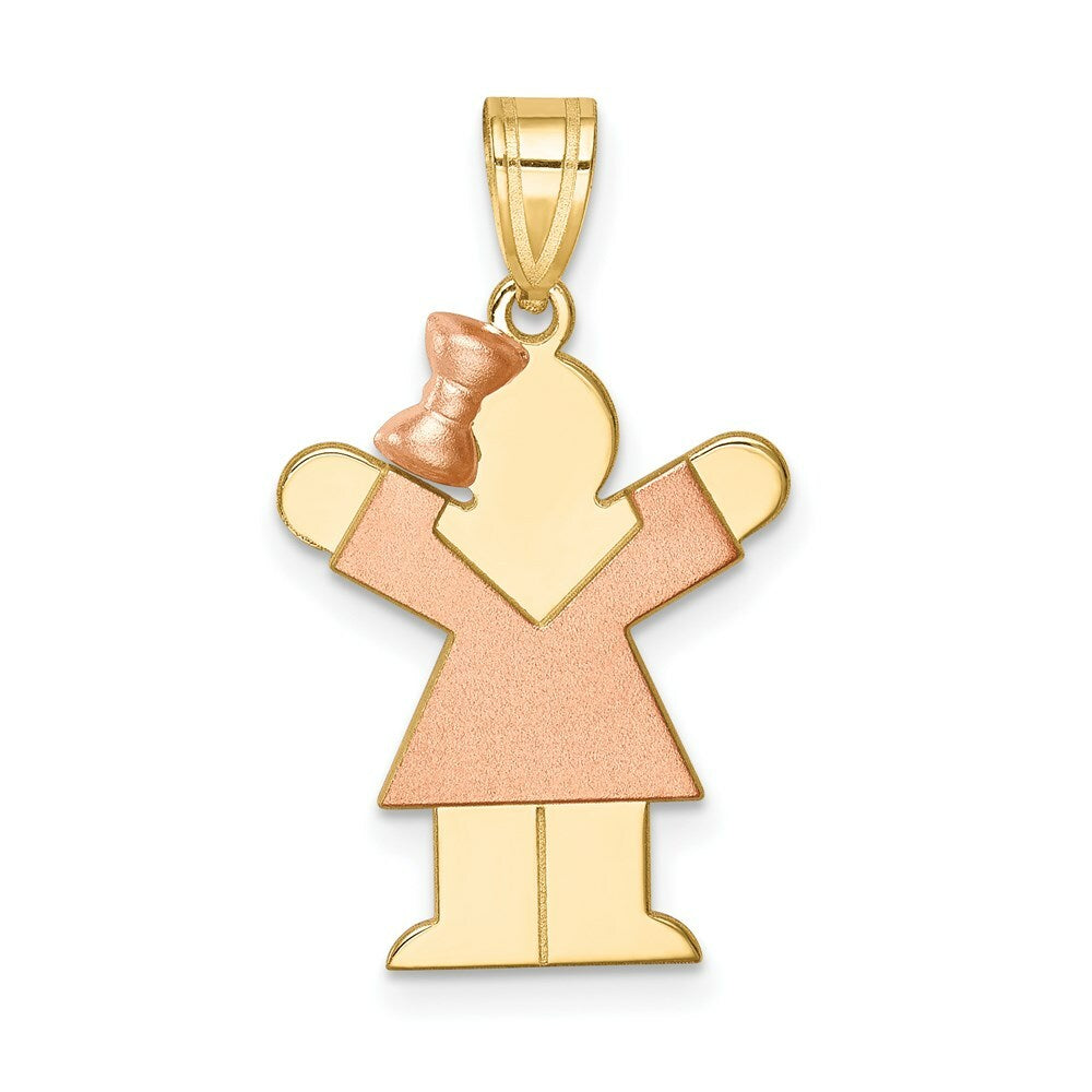 14K Two-tone Gold Small Girl w/ Bow on Left Engravable Charm