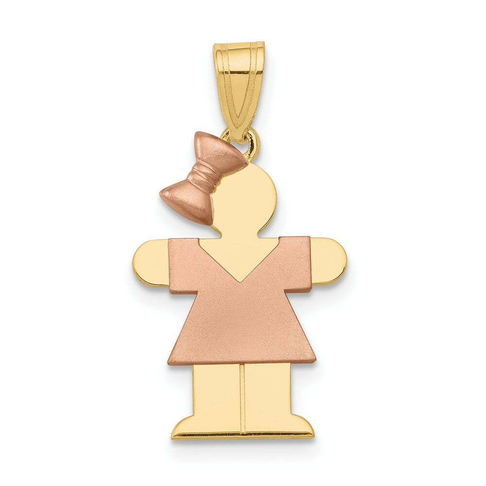 14K Two-tone Gold Small Girl w/ Bow on Left Engravable Charm