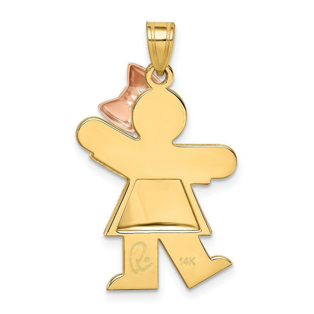 14K Yellow Gold Puffed Girl w/Bow on Right Engravable Charm
