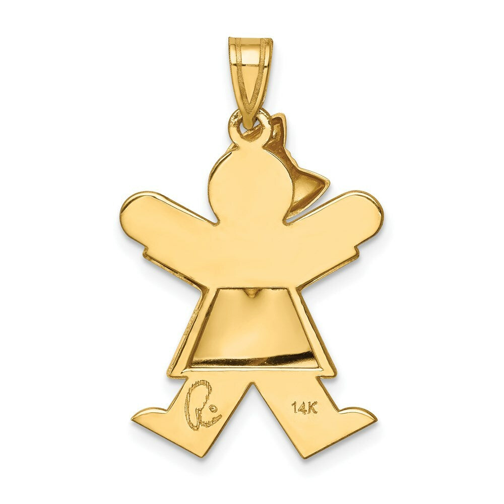 14K Yellow Gold Puffed Girl w/Bow on Left Engravable Charm