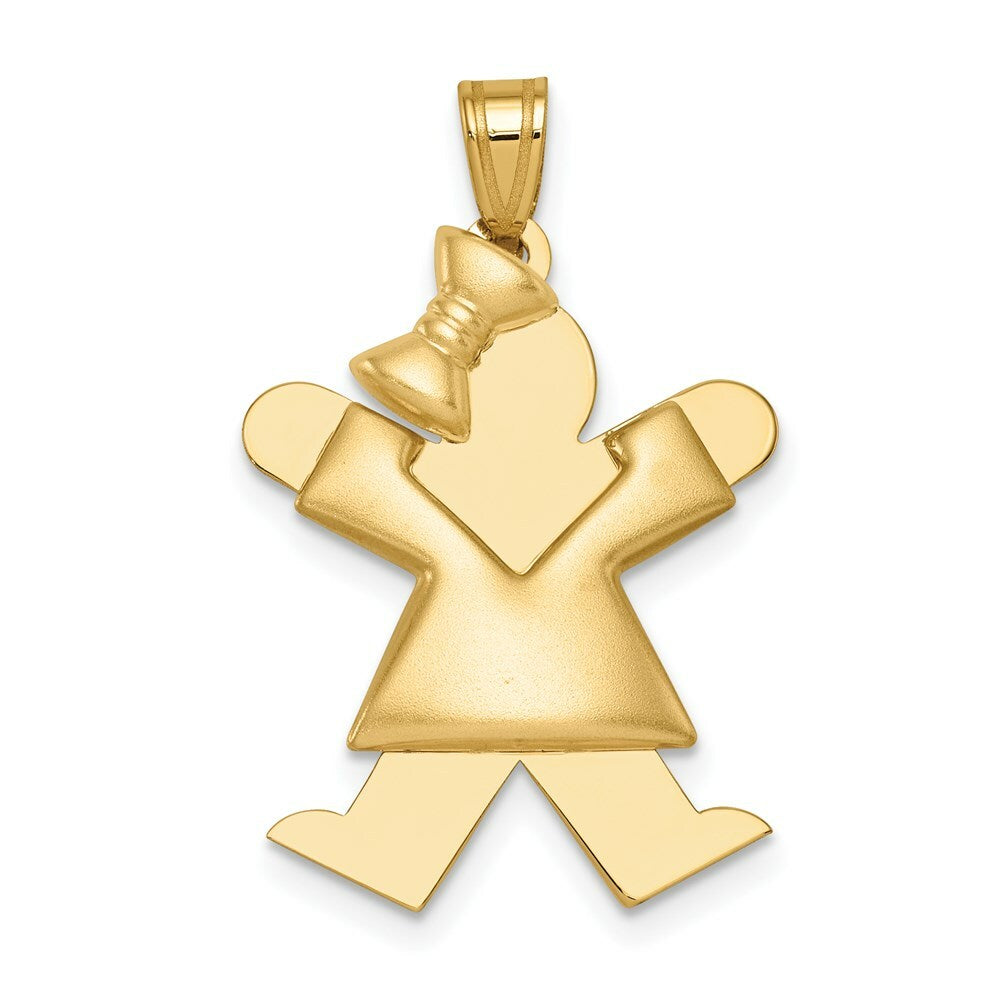 14K Yellow Gold Puffed Girl w/Bow on Left Engravable Charm