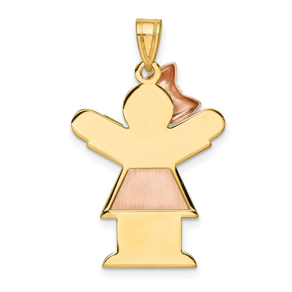 14K Two-tone Gold Large Girl w/Bow on Left Engravable Charm