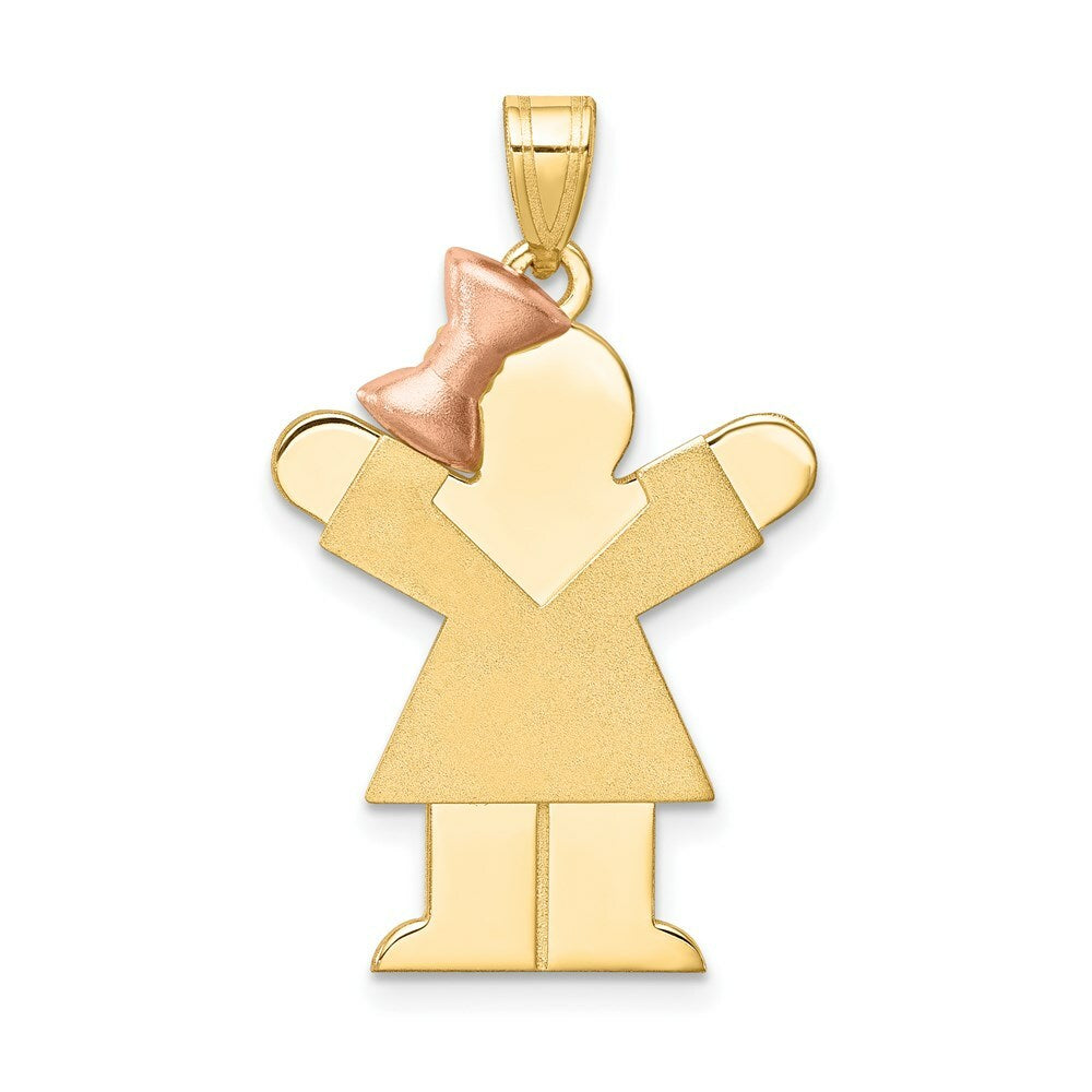 14K Two-tone Gold Large Girl w/Bow on Left Engravable Charm