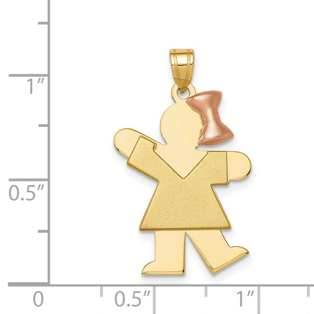 14K Two-tone Gold Large Girl w/Bow on Right Engravable Charm