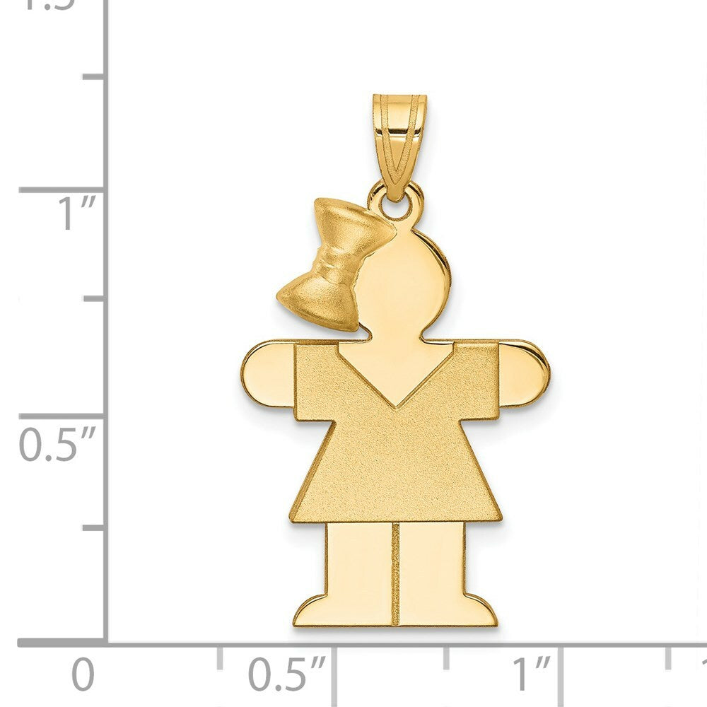 14K Yellow Gold Solid Engravable Girl w/Bow on Left Charm 30mm length
