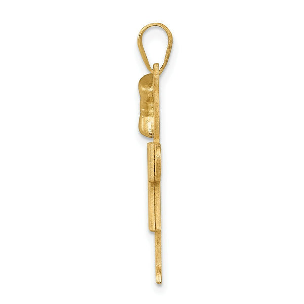 14K Yellow Gold Solid Engravable Girl w/Bow on Left Charm 30mm length