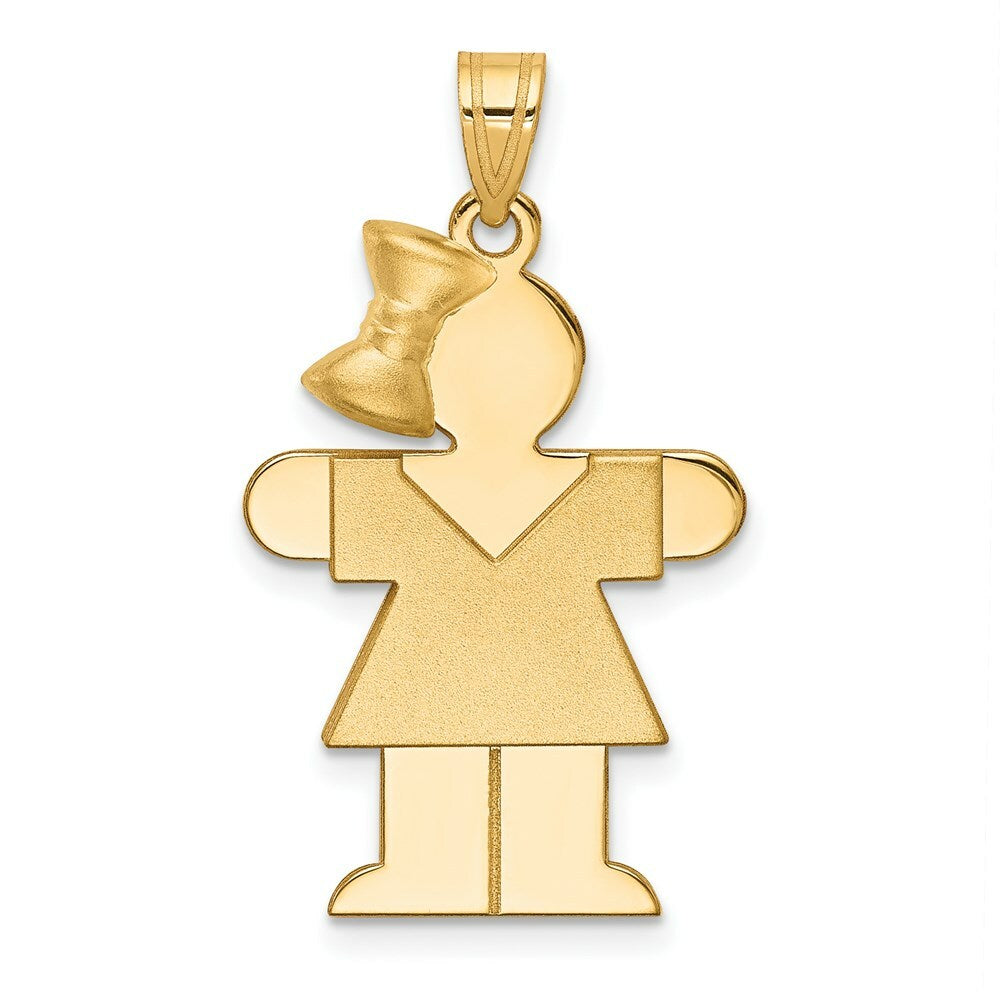 14K Yellow Gold Solid Engravable Girl w/Bow on Left Charm 30mm length