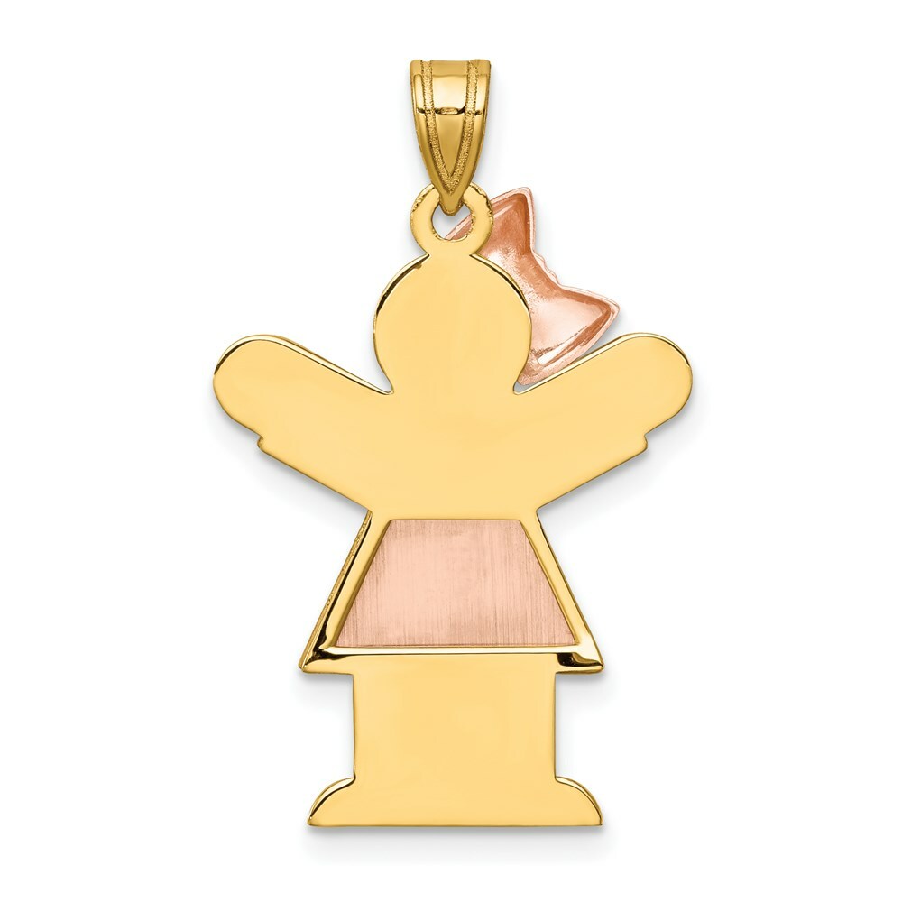 14K Two-tone Gold Large Girl w/Bow on Left Engravable Charm