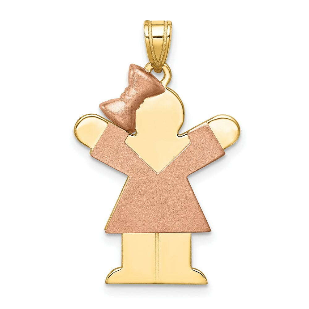 14K Two-tone Gold Large Girl w/Bow on Left Engravable Charm