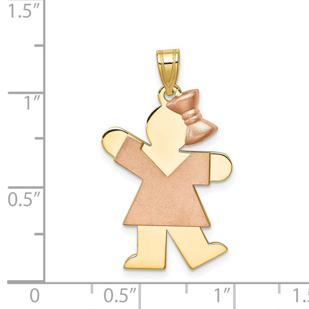 14K Two-tone Gold Large Girl w/Bow on Right Engravable Charm