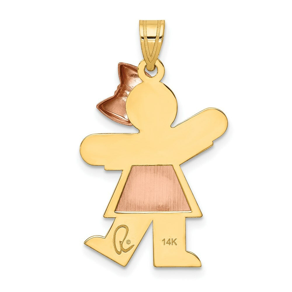 14K Two-tone Gold Large Girl w/Bow on Right Engravable Charm