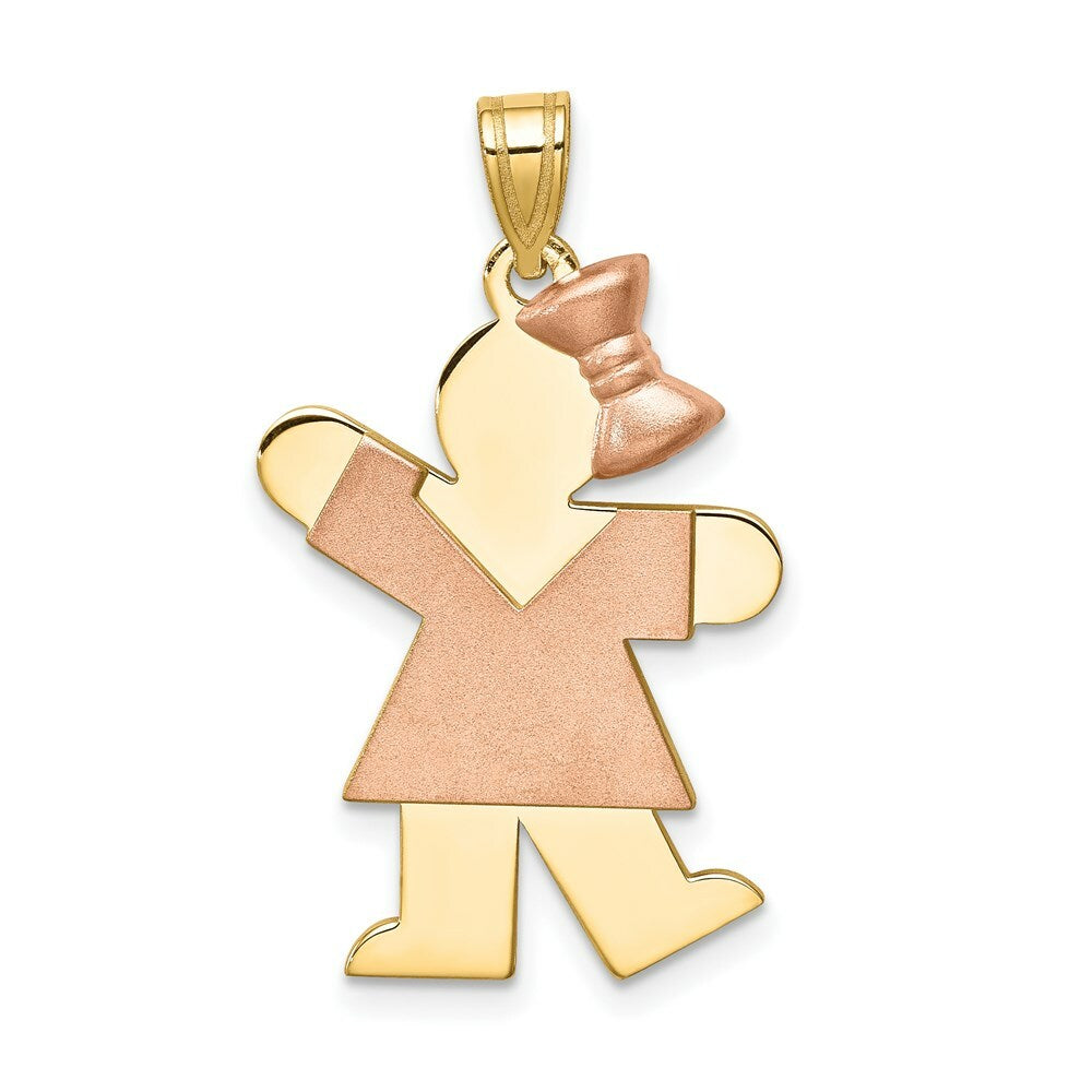 14K Two-tone Gold Large Girl w/Bow on Right Engravable Charm