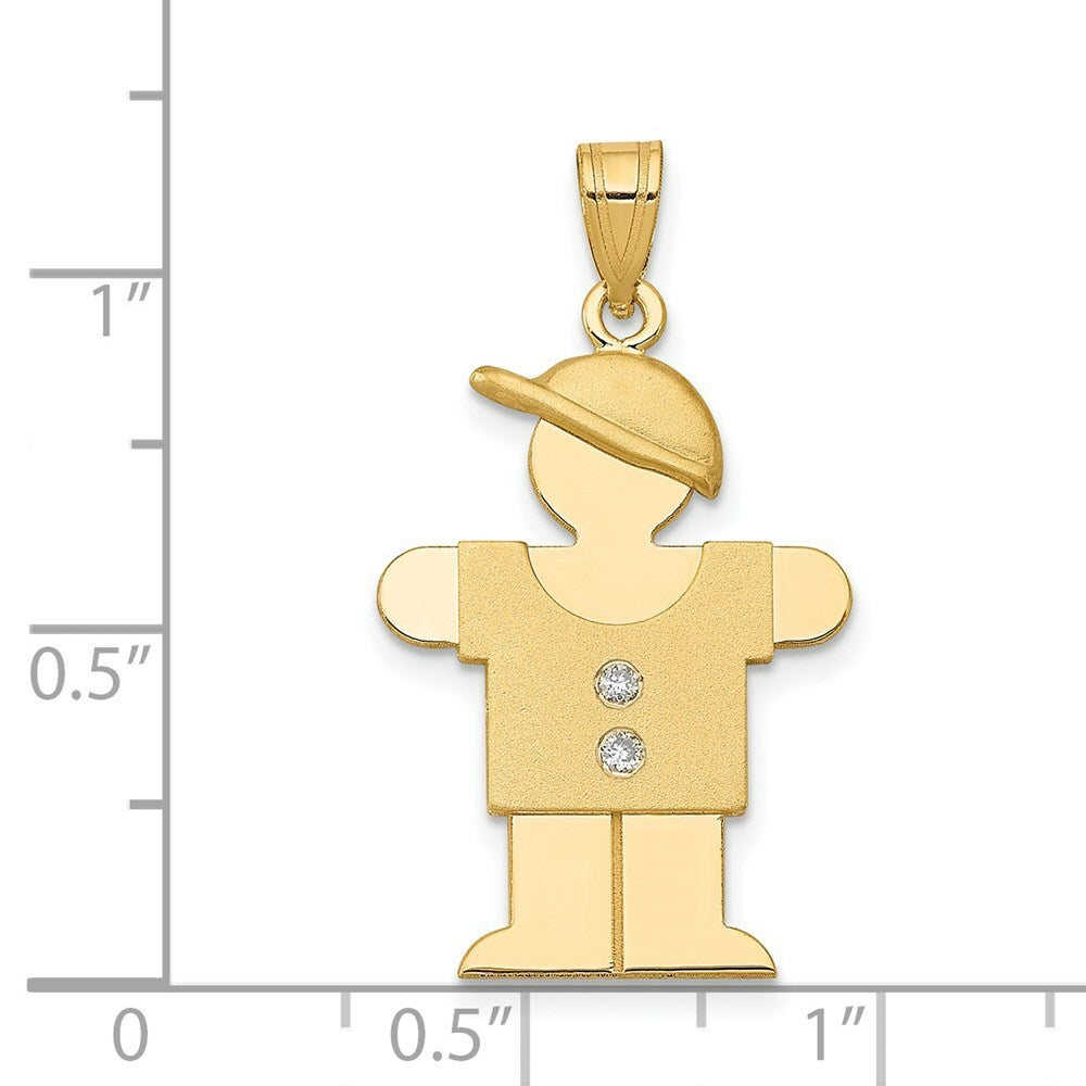 14K Yellow Gold 0.03-Carat tw Diamond Boy with Hat Kid Pendant