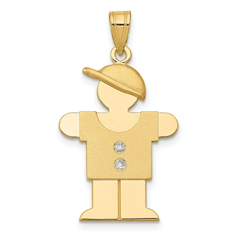 14K Yellow Gold 0.03-Carat tw Diamond Boy with Hat Kid Pendant